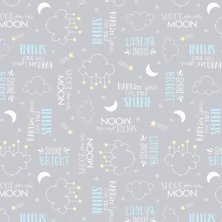 Wilmington Baby's Adventure gray word toss baby quilting cotton fabric