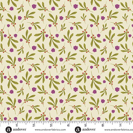 Nordic Summer Berry Spray Buttermilk Cotton 44"/45" Fabric Per Yard