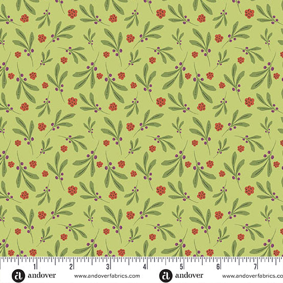 Nordic Summer Berry Spray Algae Cotton 44"/45" Fabric Per Yard