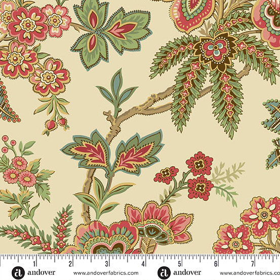 Jingle Bell Ornamental Garden Buttercream 44"/45" Fabric Per Yard