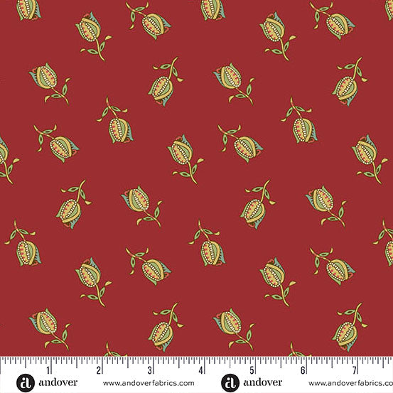 Jingle Bell Ornamental Tulips Cranberry 44"/45" Fabric Per Yard