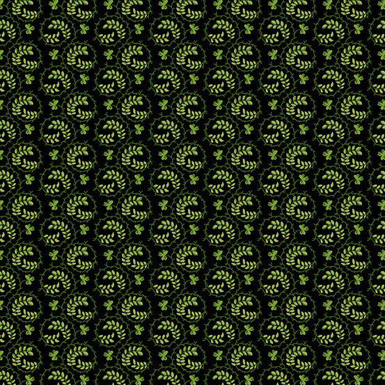 Andover Lucky Charms shamrock swirl quilting cotton fabric in Black