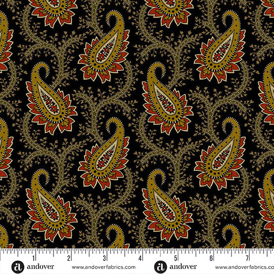 Main Paisley Black Madison Manor Revisted 108" Cotton Wideback Fabric per yard