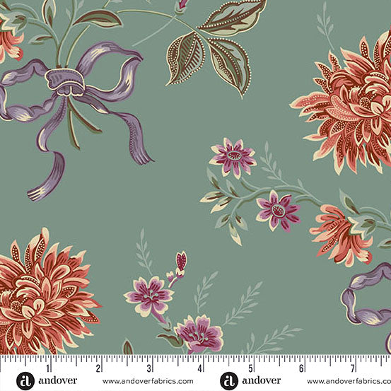 Teal Autumn Bouquet 108" Cotton Wideback Fabric per yard