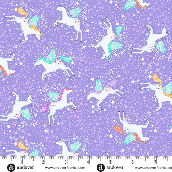 Makower UK Fairy Dust Unicorn Lilac quilting fabric — magical unicorn print in lilac purple