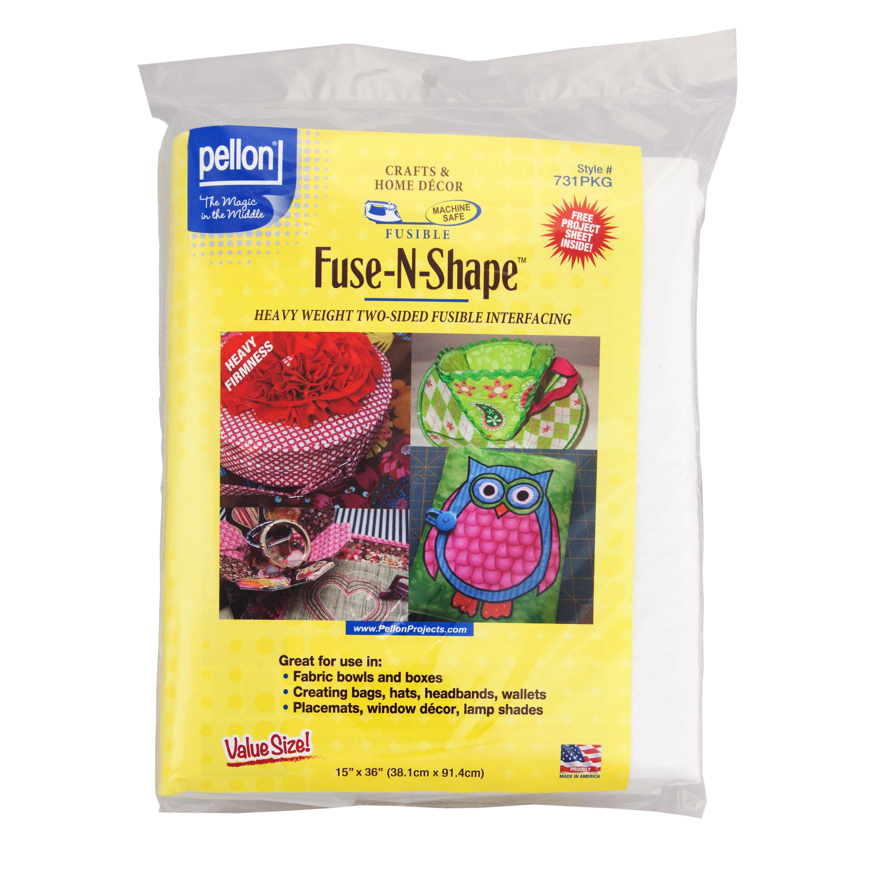 Pellon® 731 Fuse-N-Shape™ Heavyweight Fusible Stabilizer 15" x 36" Package. Color: White.