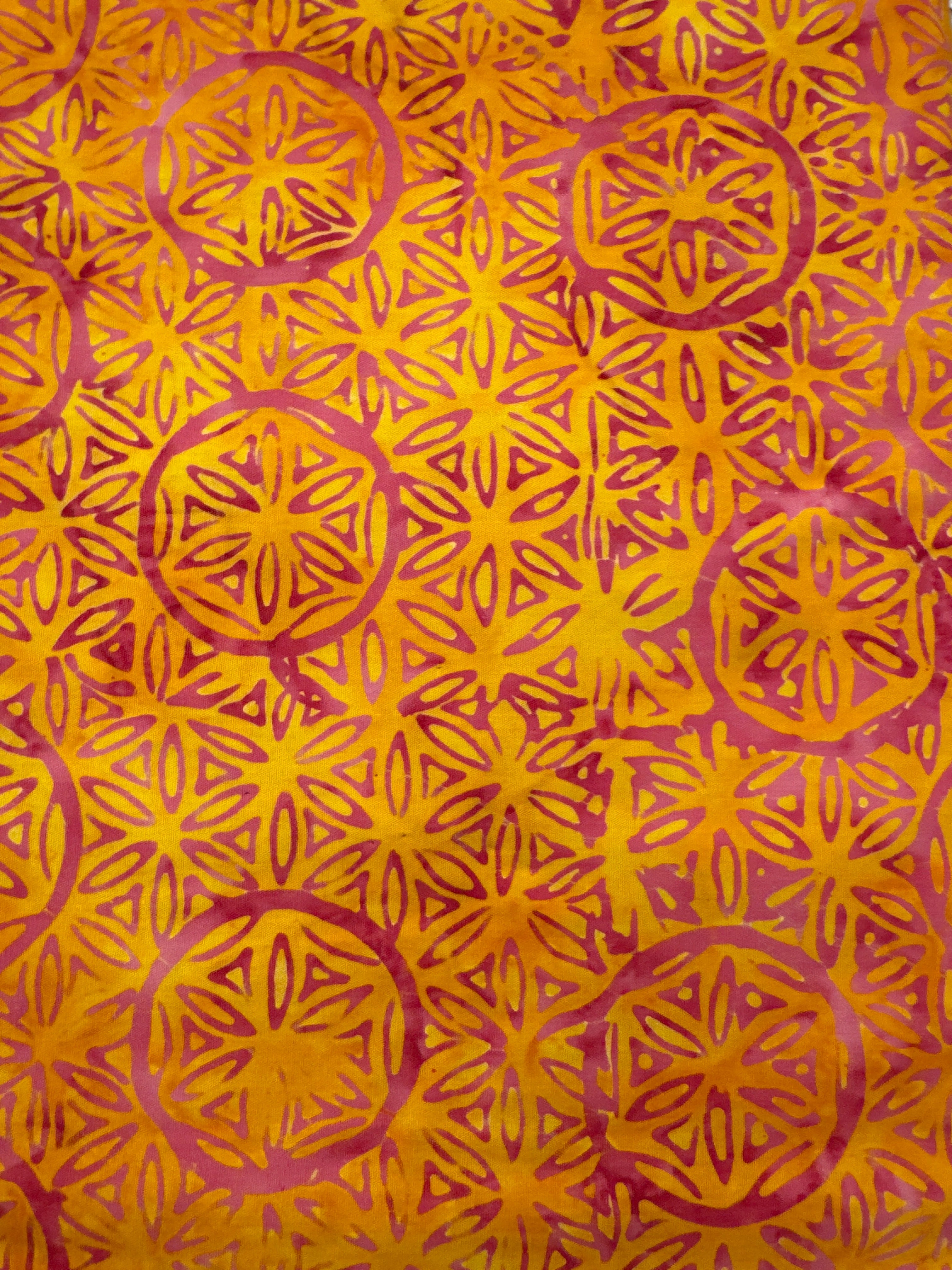 Flower of Life Pink on Yellow geometric quilting fabric by Andover Fabrics