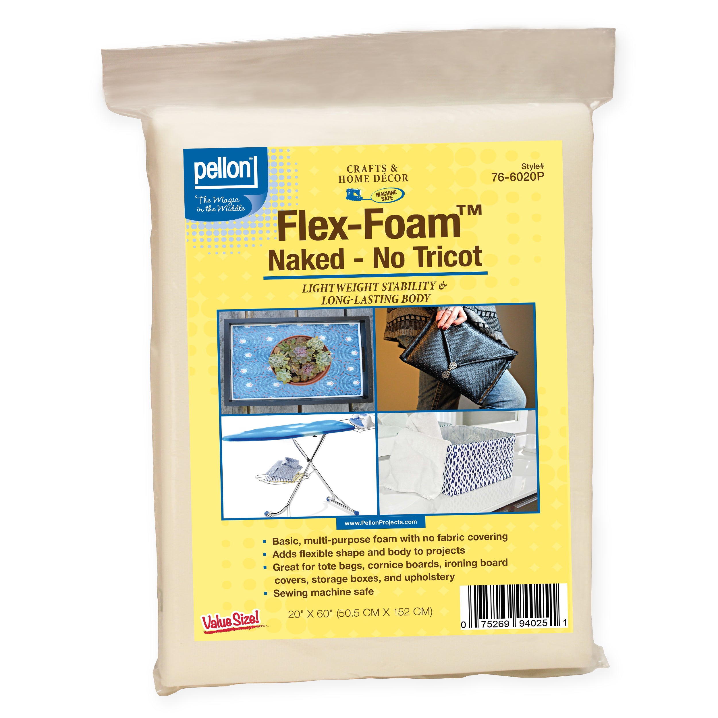 Pellon® FF76 Basic Uncovered Flex-Foam Stabilizer 60" x 20" Package. Color: Natural.