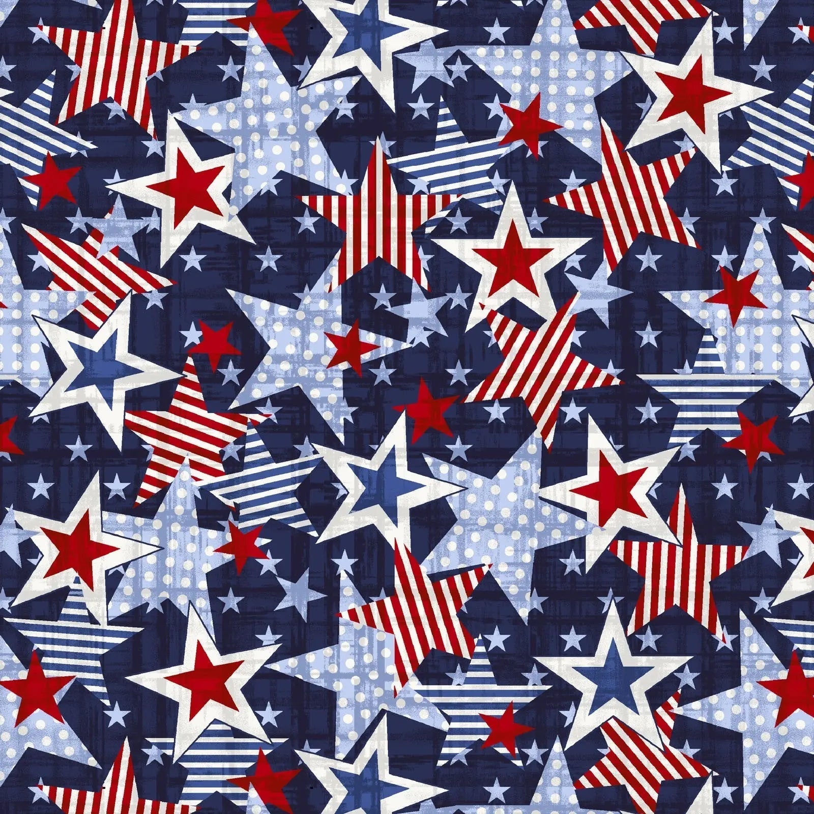 Red White and Starry Blue Too Patriotic Stars Cotton Wideback Fabric