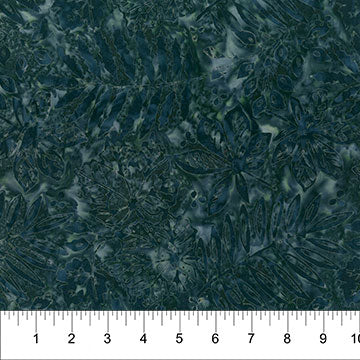 Banyan Batiks Tuscan Terrace leaf pile batik quilting fabric in Dark Teal