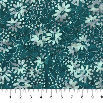 Banyan Batiks Pearls Midcentury Daisy batik quilting fabric in Dark Teal