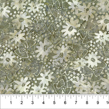 Banyan Batiks Pearls Midcentury Daisy batik quilting fabric in Olive Green