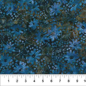 Northcott Banyan Batiks Pearls midcentury daisy in artichoke