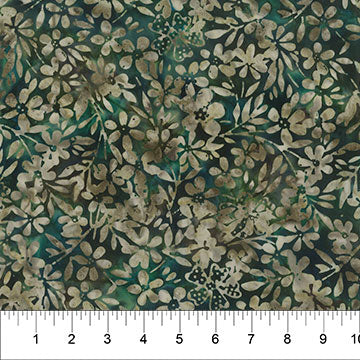 Banyan Batiks Pearls Wild Daisies batik quilting fabric in Forest Green