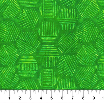 Banyan Batiks Hexies batik quilting fabric in Avocado green