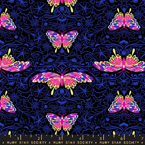 Moda Glow Garden Butterflies Halloween quilting fabric in Black