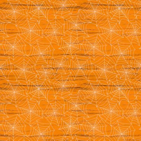 Wilmington Gnome-ster Mash orange spiderwebs Halloween quilting cotton fabric