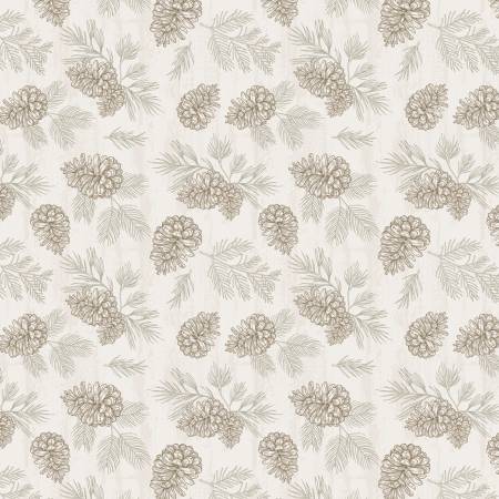 Wilmington Wildlife Trail cream pinecones and sprigs quilting cotton fabric