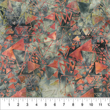 Banyan Batiks Triangle Maze Artichoke quilting fabric — geometric triangle batik in artichoke green