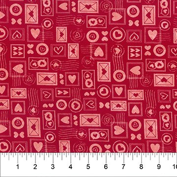 Banyan 83322-25 - LOVE NOTES - Love Stamp - Red Coral 45" wide fabric per yard