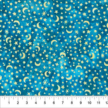 Banyan Batiks Haunted House Stars batik quilting fabric in Bright Blue