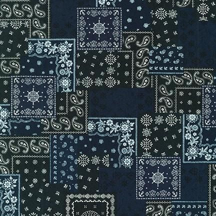 Bandana Poplin Black novelty quilting fabric by Robert Kaufman