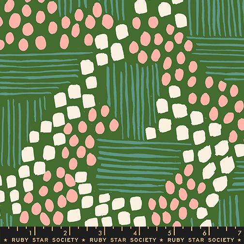 Ruby Star Society Reimagined Landscapes End Green RS6049 14 quilting fabric — landscape motifs in green