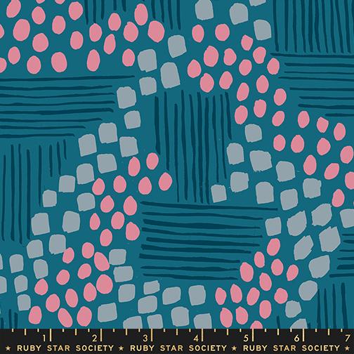 Ruby Star Society Reimagined Landscapes Teal RS6049 15 quilting fabric — landscape motifs in teal