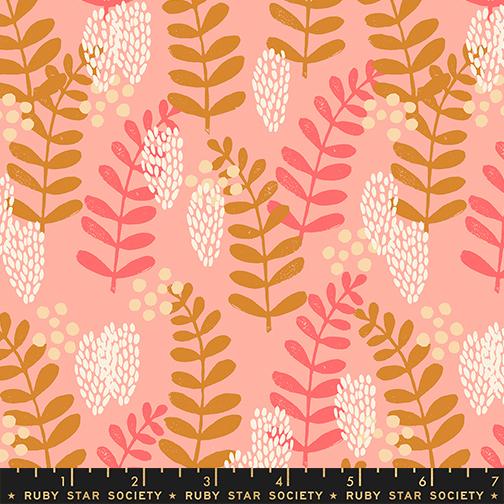 Ruby Star Society Reimagined Landscapes Bashful Leaves RS6051 12 quilting fabric — modern leaves in bashful pink