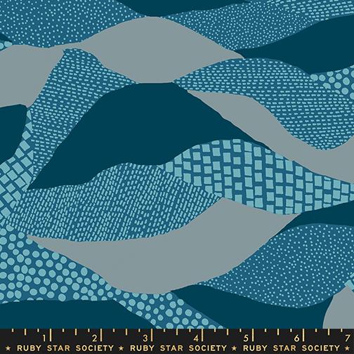Ruby Star Society Reimagined Landscapes Teal Waves RS6053 16 quilting fabric — wave motifs in teal