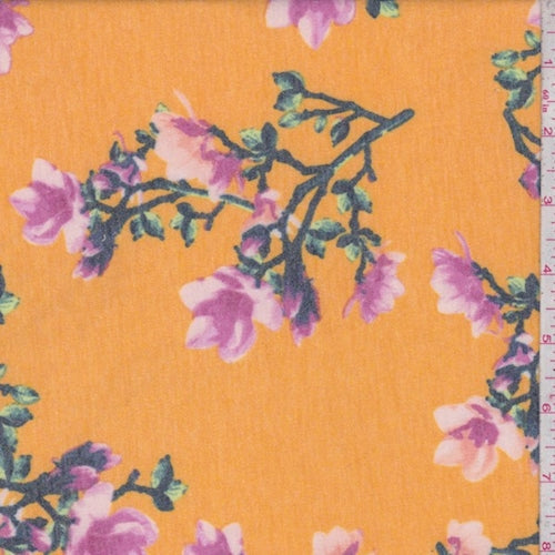 Marigold Yellow Floral Sprig Double Brushed French Terry Knit Fabric
