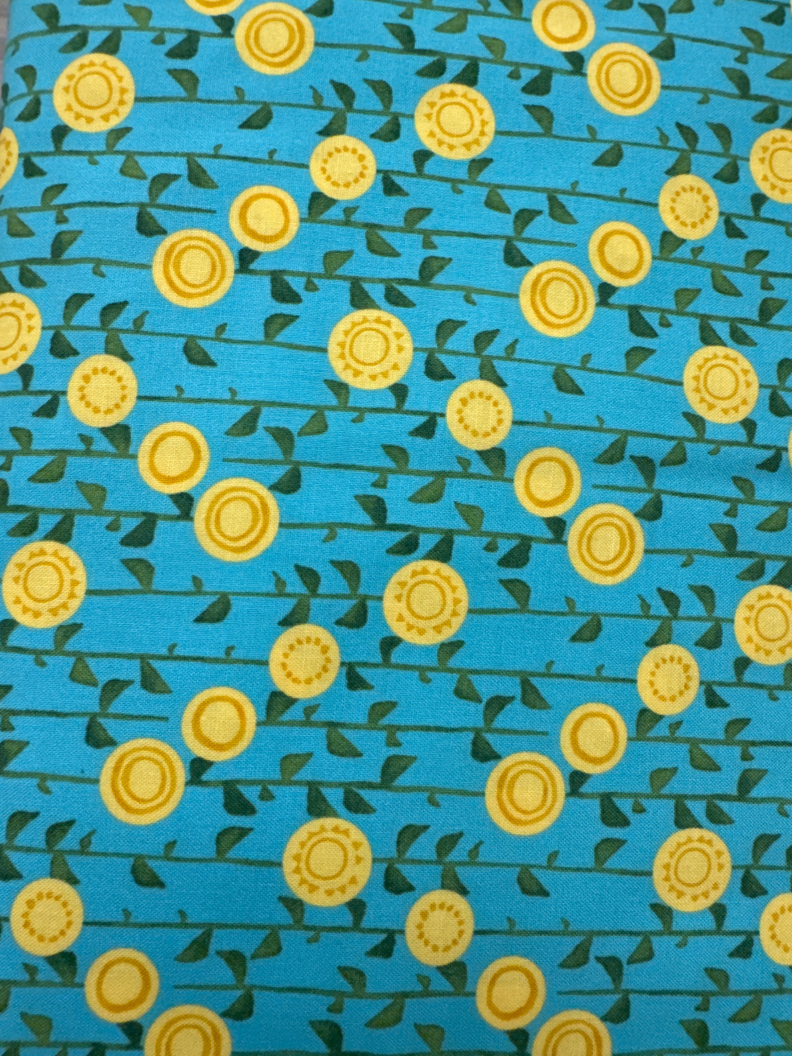 Solana Teal Sunflower Stripe quilting fabric by Moda