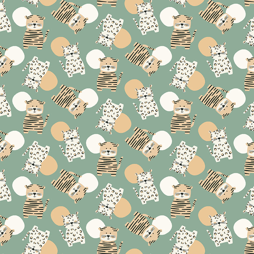 Henry Glass Into the Jungle 892-64 Green quilting fabric — jungle print in green