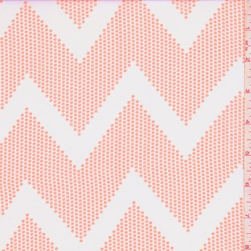 White/Salmon Dotted Chevron Georgette Fabric