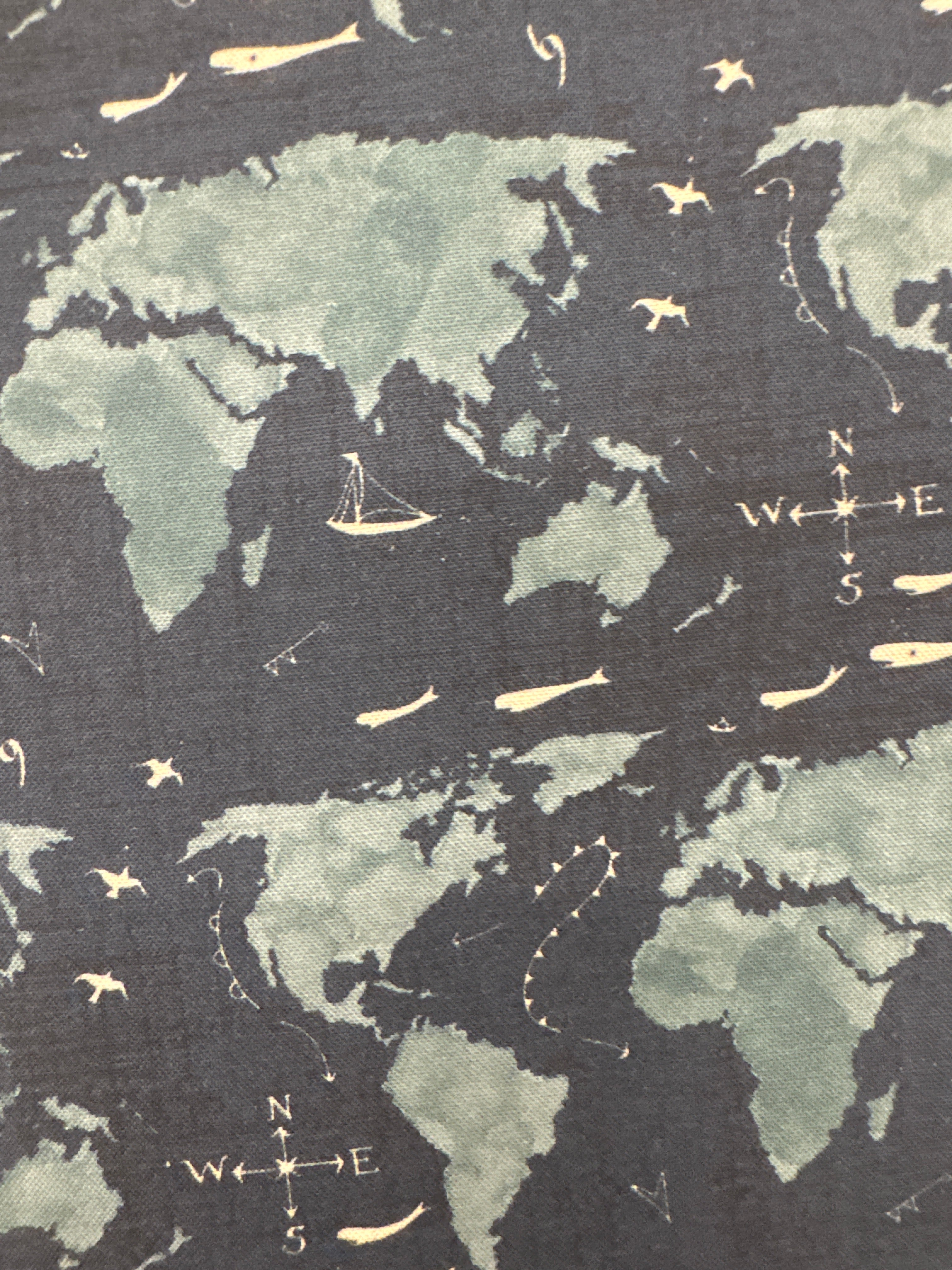 Longshore World Map Dark Teal novelty quilting fabric by Moda