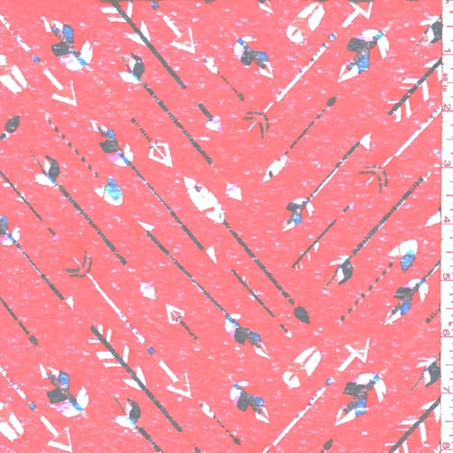 Fire Red Multi Arrow Slub Jersey Knit Fabric