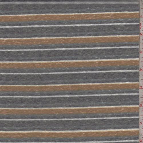 Ink/Clay/Brick Stripe Slub Jersey Knit Fabric