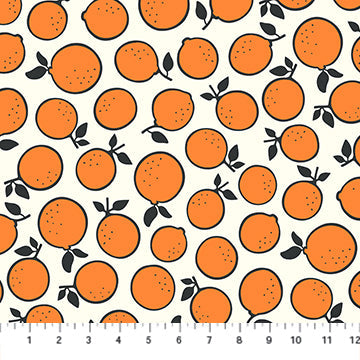Figo Fabrics Squeeze Orange quilting fabric — citrus print in orange