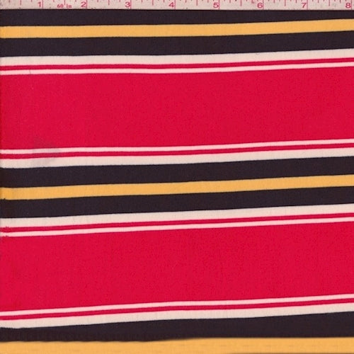 Raspberry/Navy/Yellow Stripe Double Brushed Jersey Knit Fabric