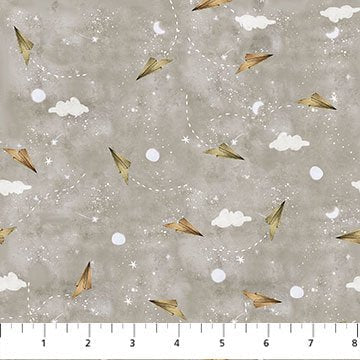 FIGO Great Journey Paper Planes quilting fabric in Taupe