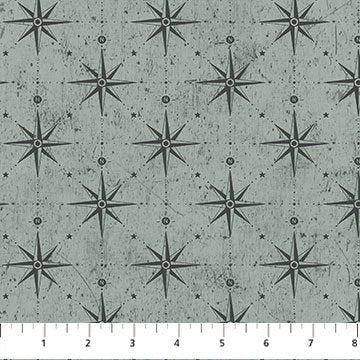 FIGO Great Journey green compass travel quilting cotton fabric