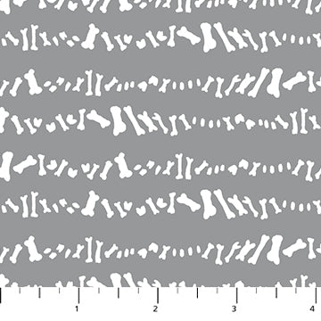 FIGO Fossil Folks Bones quilting fabric in Gray
