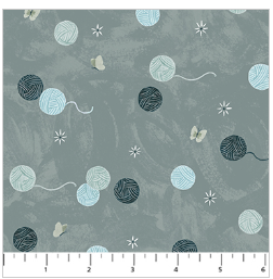 FIGO Paws and Play Yarn Balls quilting fabric in Teal