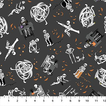 FIGO Mr. Bones Sews Mr. Bones quilting cotton in Gray