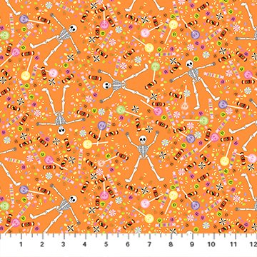FIGO Mr. Bones Sews Candies quilting cotton in Orange