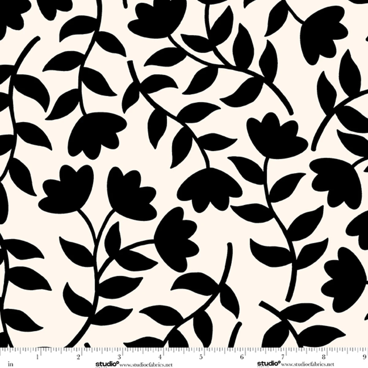 Monochrome Muse Tossed Flower Stems Porcelain/Ebony Cotton 44"/45" Fabric Per Yard