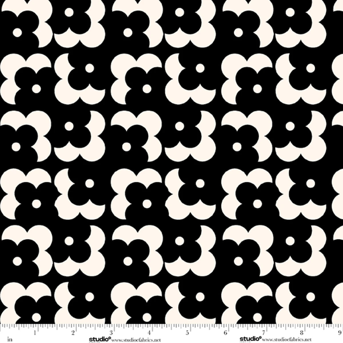 Monochrome Muse Floral Grid Ebony/Porcelain Cotton 44"/45" Fabric Per Yard