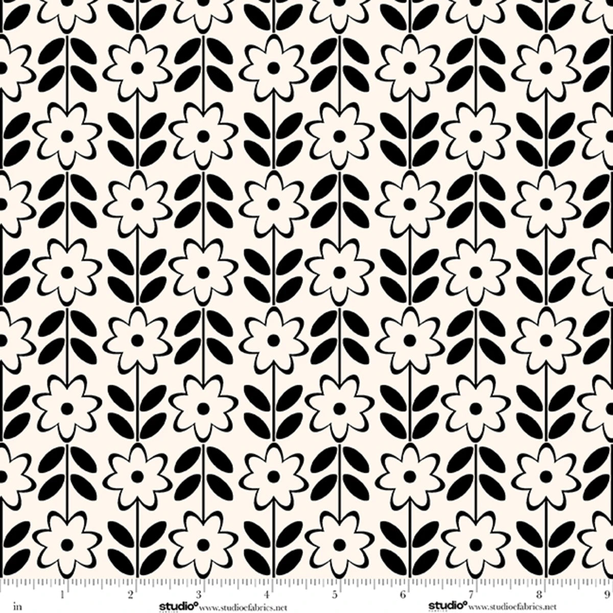 Monochrome Muse Floral Stripe Porcelain/Ebony Cotton 44"/45" Fabric Per Yard