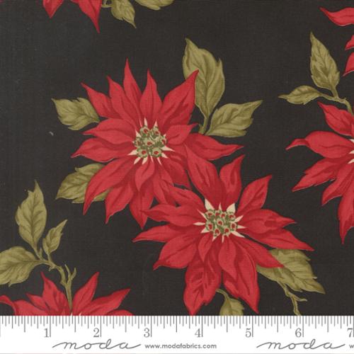 Candlelight Christmas Poinsettia Florals Ebony Cotton 44"/45" Fabric Per Yard