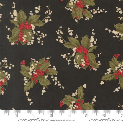 Candlelight Christmas Holly Berry Ebony Cotton 44"/45" Fabric Per Yard